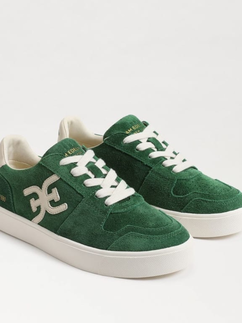 Sam Edelman Green Suede Low-Top Sneakers with White Accents